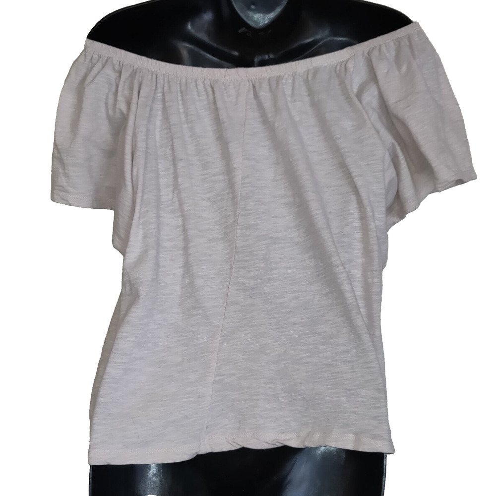 Democracy Peasant Top Sz L Boho Gypsy Off White Beige Flutter Sleeve Runs Small - Picture 12 of 16